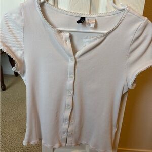 Divided White Ribbed Button-Down Shirt